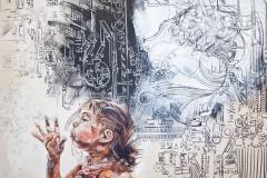 Gemälde Mindblow, 95 x 120 cm, Mischtechnik auf Leinwand, 2021, Teresidi Katerina