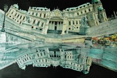 Schlossspiegelung, ca. 120 x 80 cm, Papiercollage auf Karton, 2014  Teresidi